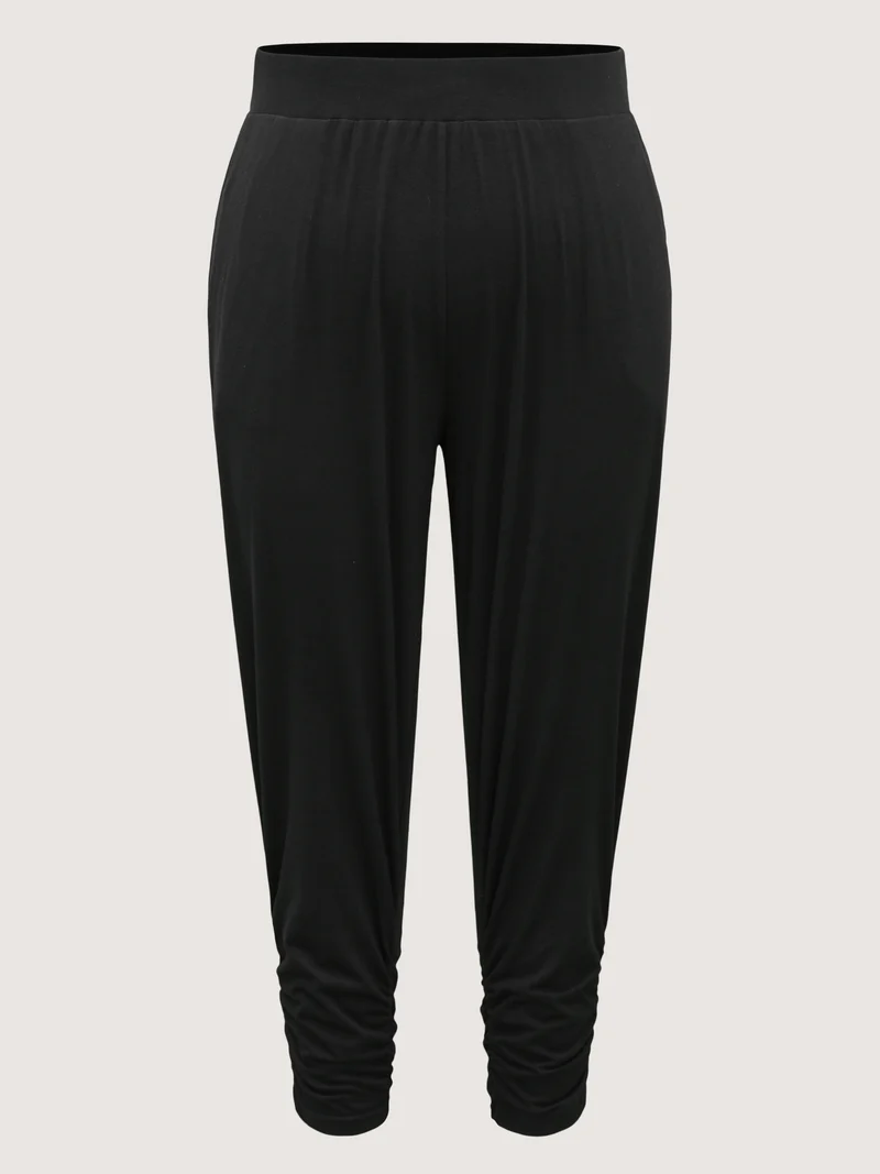 Stretchy Straight-Leg Gathered Hem Pants