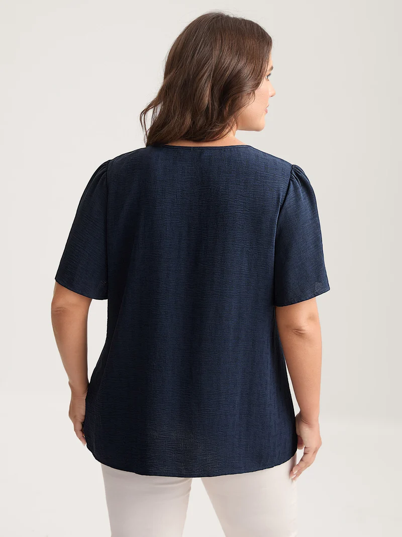 Square Neck Lace Pleated Blouse