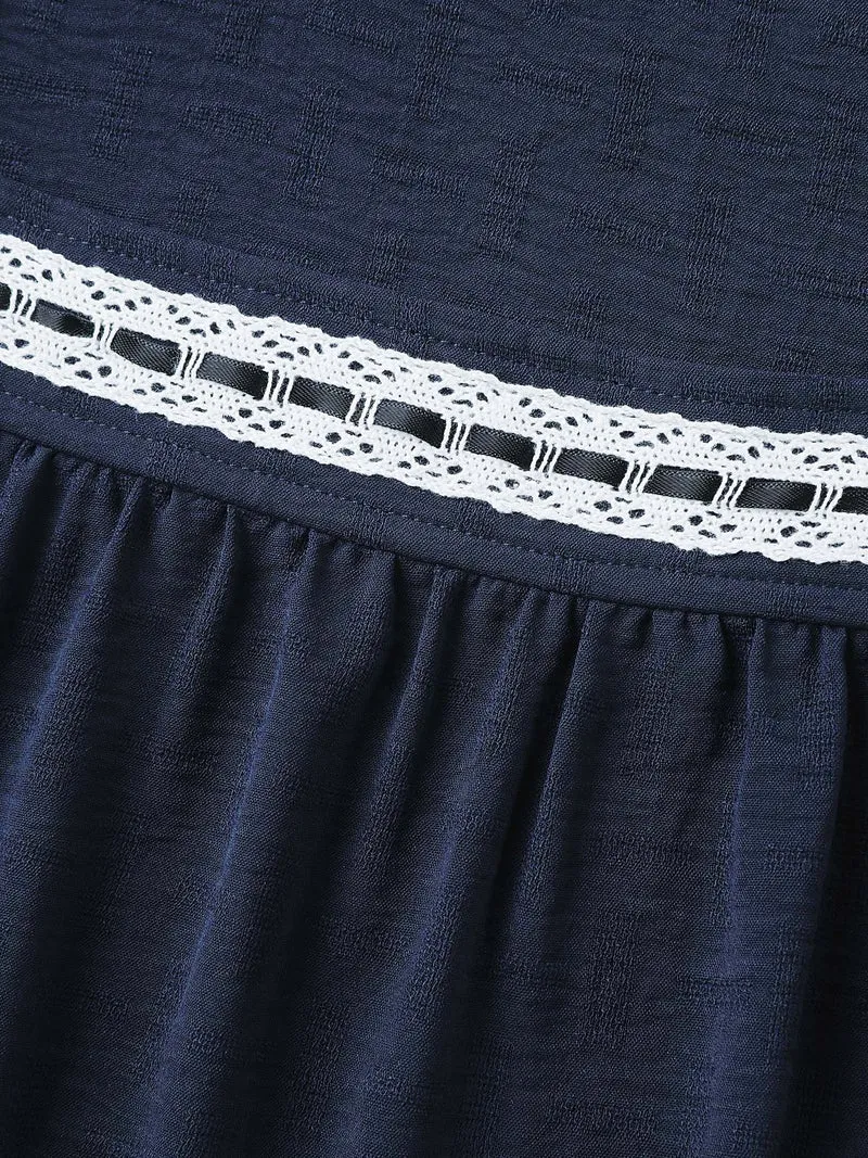 Square Neck Lace Pleated Blouse
