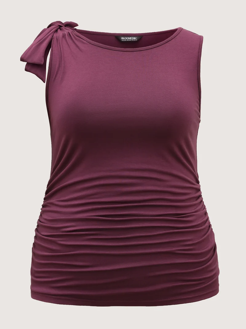 Bow-Tie Ruched Waist Solid Tank Top