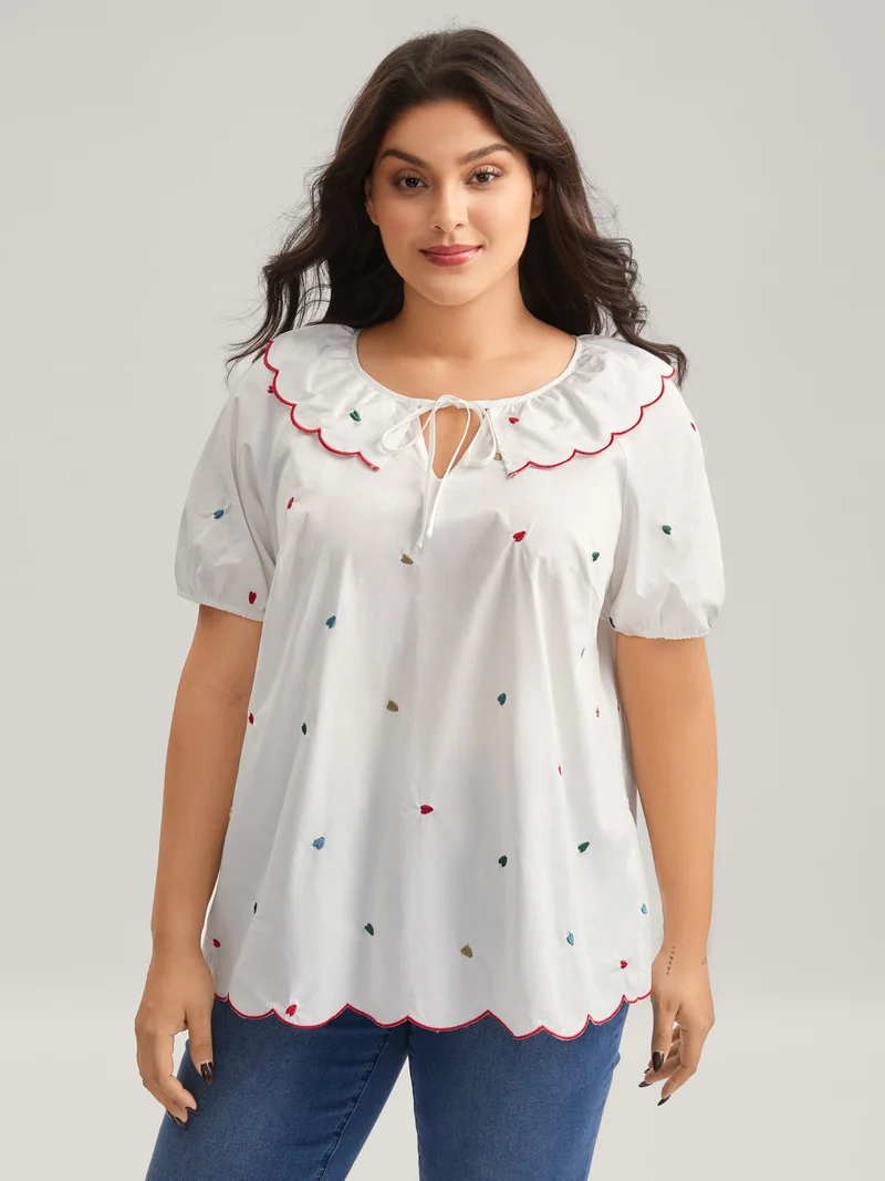 Sweetheart Embroidery Doll Collar Blouse