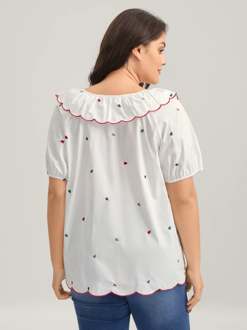 Sweetheart Embroidery Doll Collar Blouse