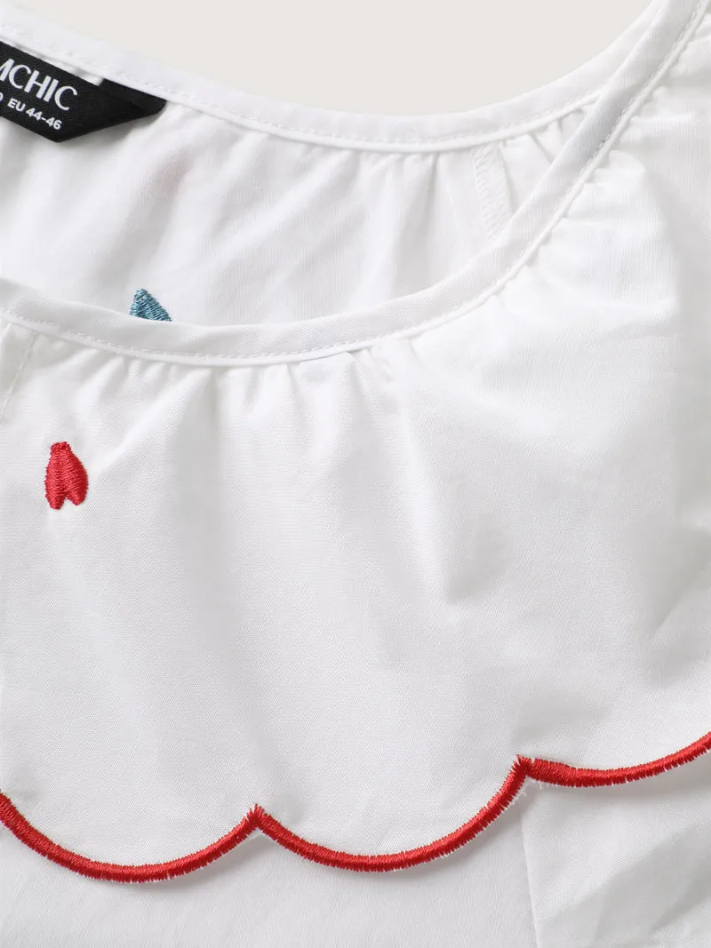 Sweetheart Embroidery Doll Collar Blouse