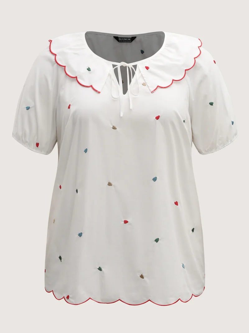 Sweetheart Embroidery Doll Collar Blouse
