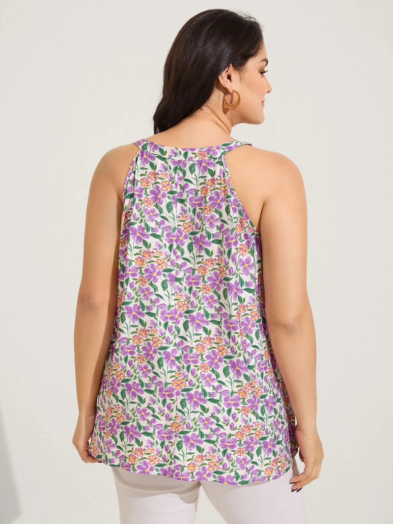Floral Print Neck Tassels Tank Top
