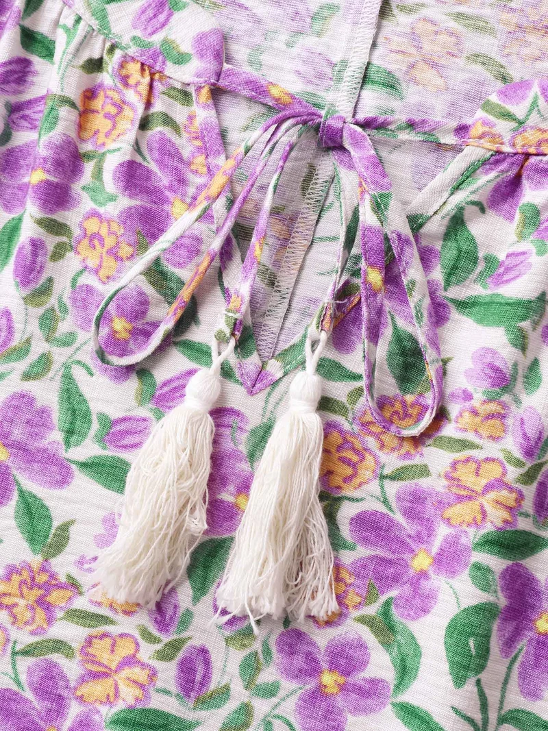 Floral Print Neck Tassels Tank Top