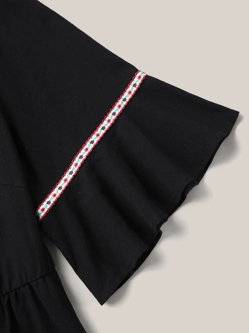 Pure Cotton Embroidered Pockets Midi Dress
