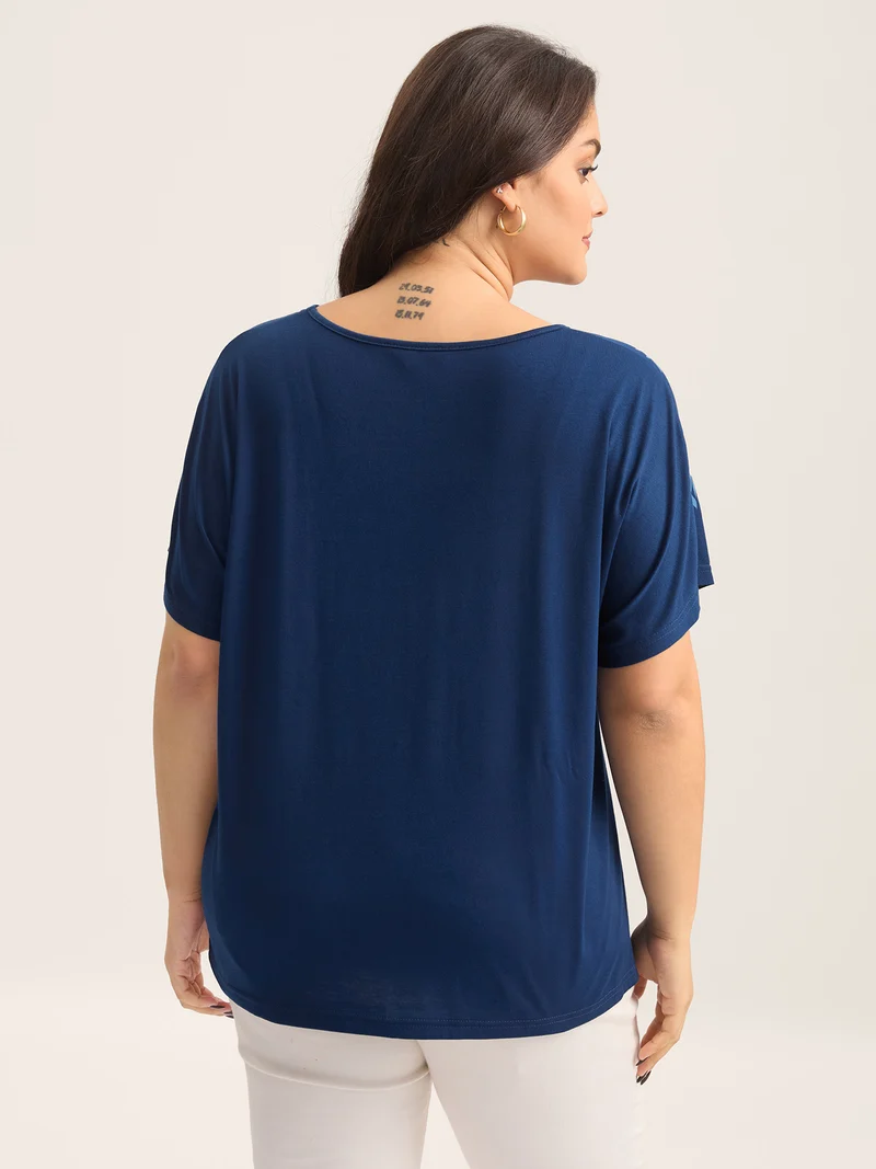 V Neck Floral Print Stretchy T-Shirt