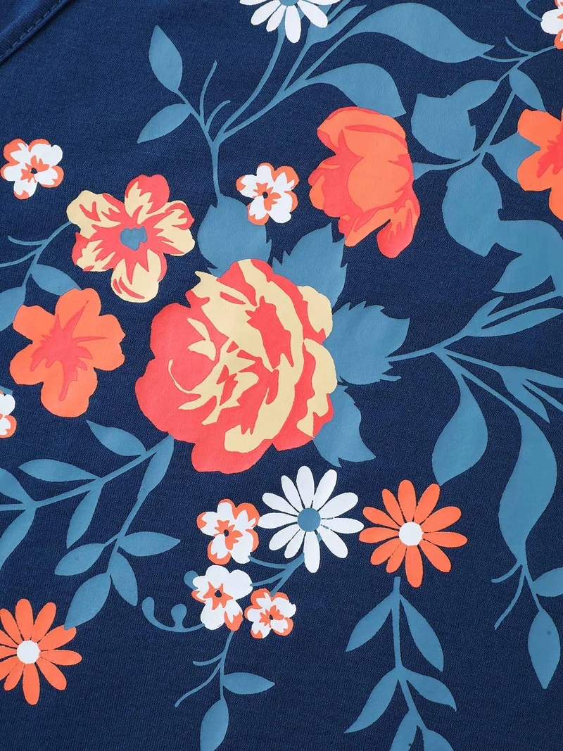 V Neck Floral Print Stretchy T-Shirt