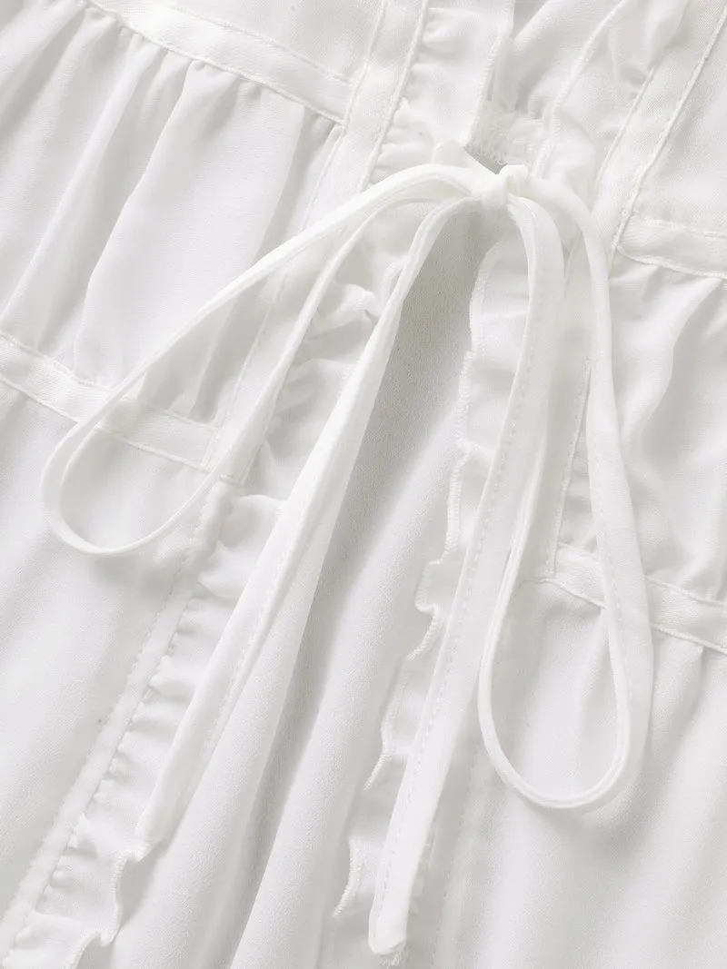 Shirred Front-Tie Webbed Kimono
