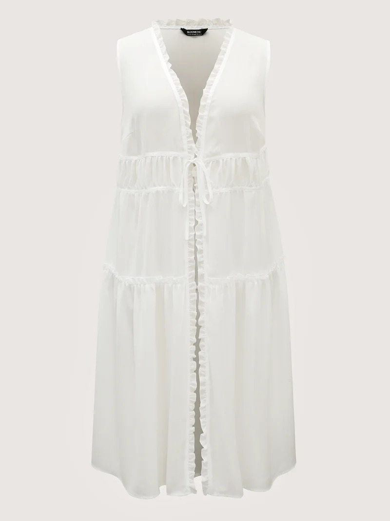 Shirred Front-Tie Webbed Kimono