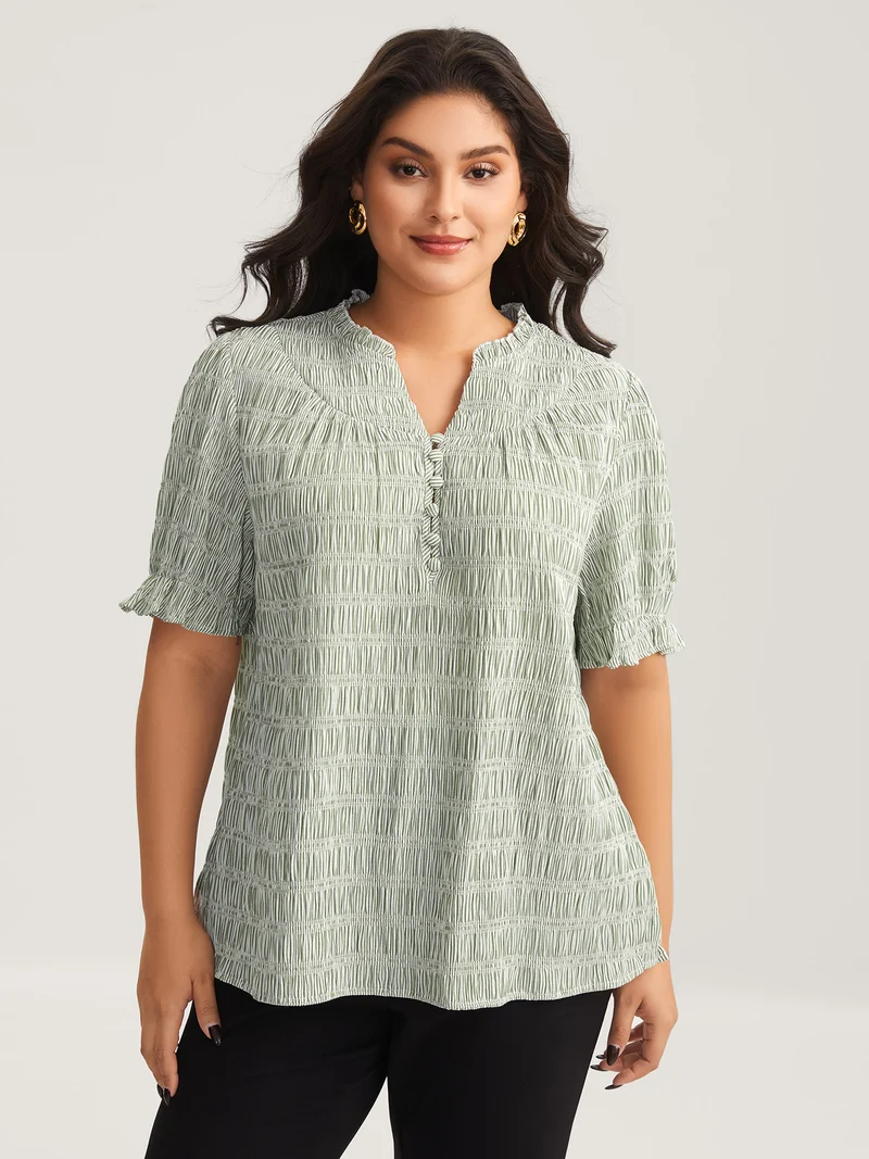 Cotton Half-Open Striped Solid Blouse