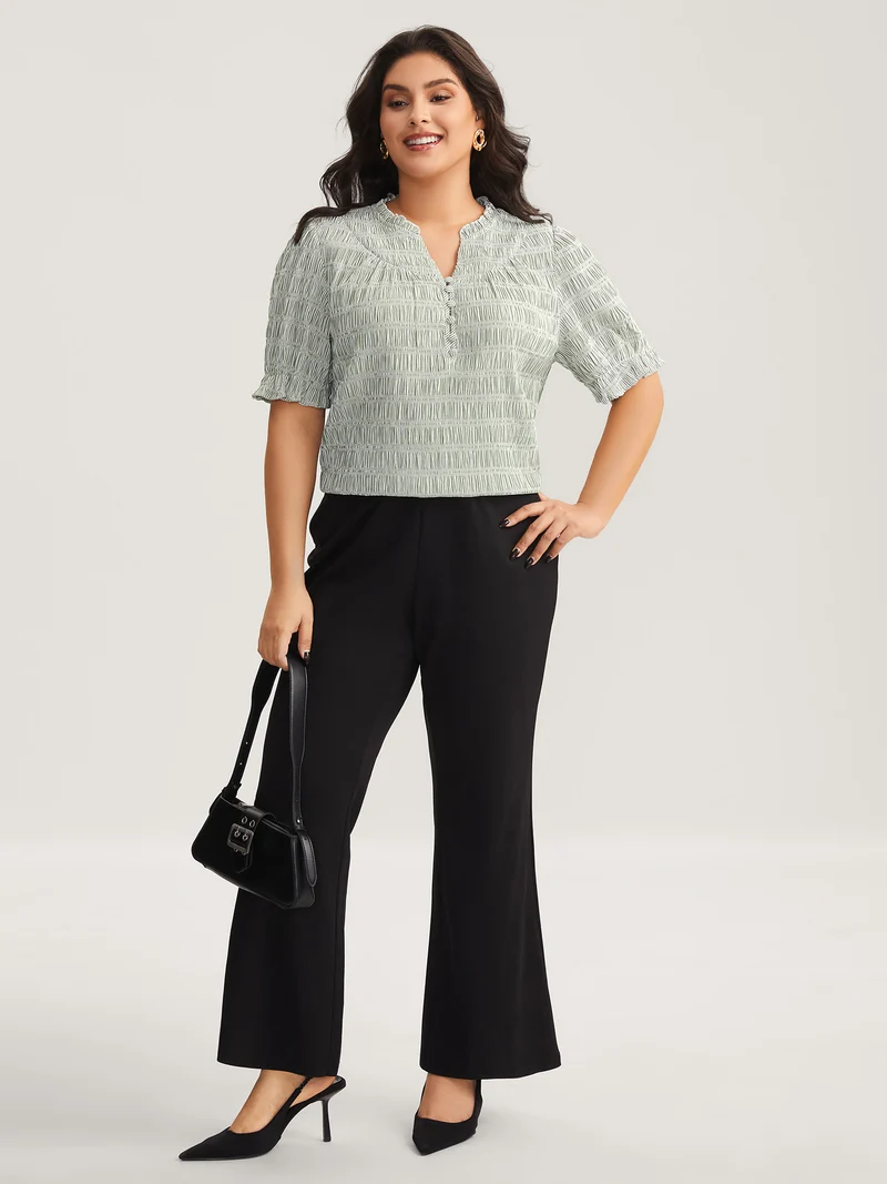 Cotton Half-Open Striped Solid Blouse