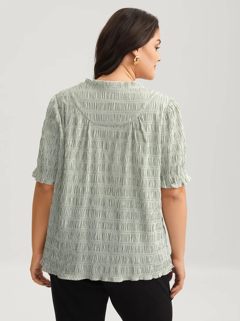 Cotton Half-Open Striped Solid Blouse