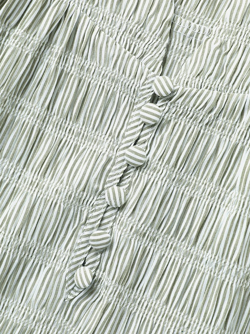 Cotton Half-Open Striped Solid Blouse