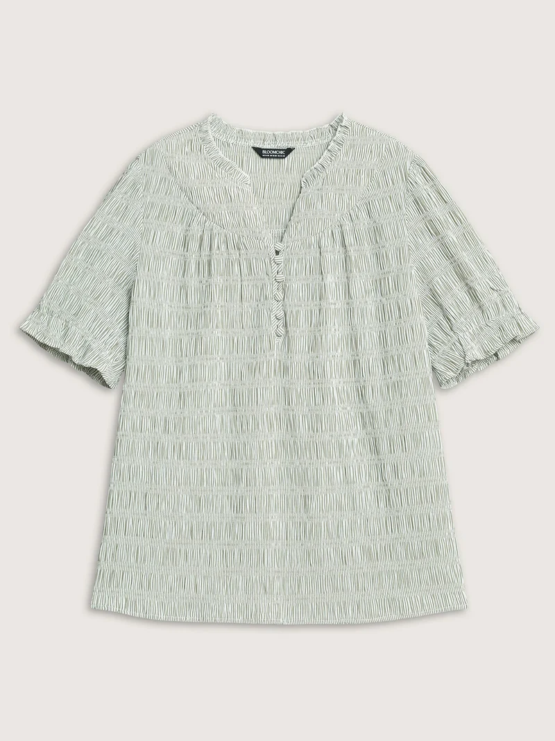 Cotton Half-Open Striped Solid Blouse