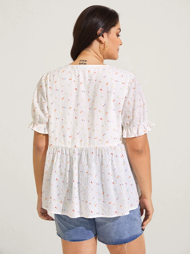 Cotton Colorful Embroidered Tassels Solid Blouse