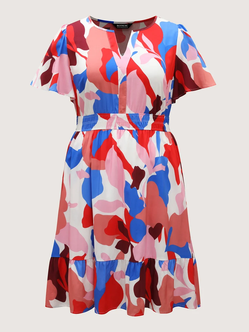 Color Block Stretchy Notched Midi Dress