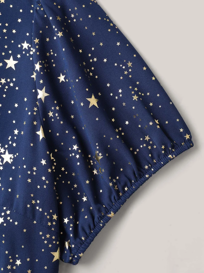 Starry Sequins Ruffled Hem Midi Dress
