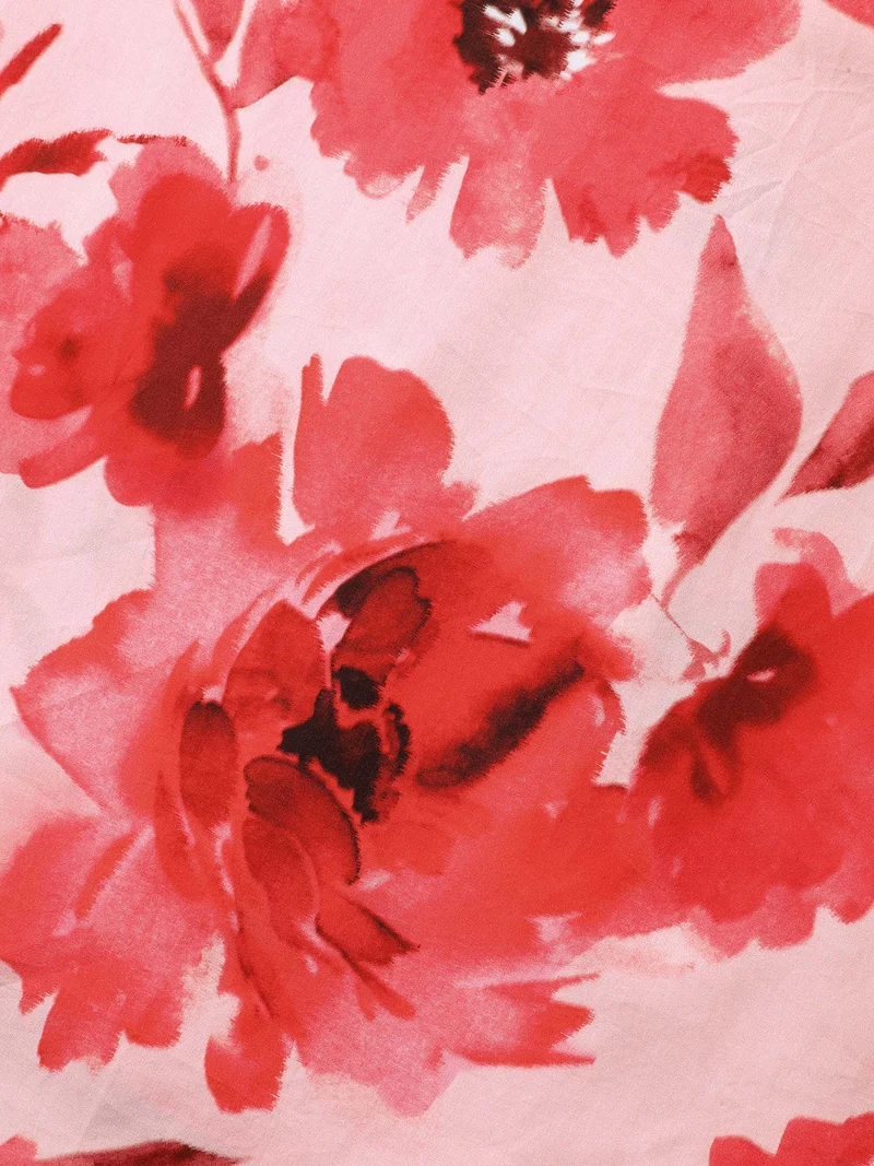 Rayon Romantic Floral Print Drawstring Midi Dress