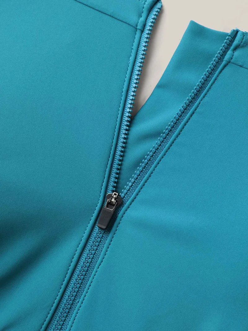 Zipper Front Ruffled One-Piece Swimsuit