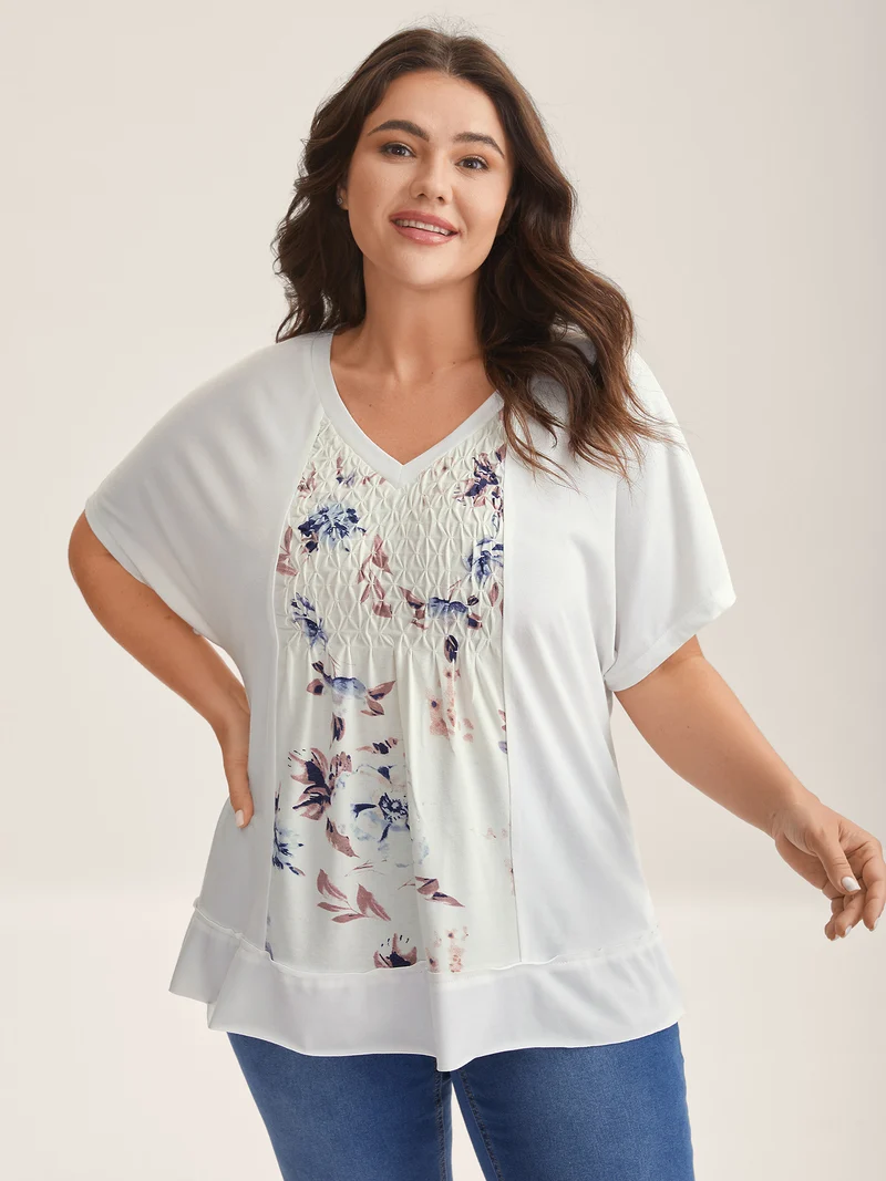 Stretchy Handmade Shirred Relaxed-Fit T-Shirt