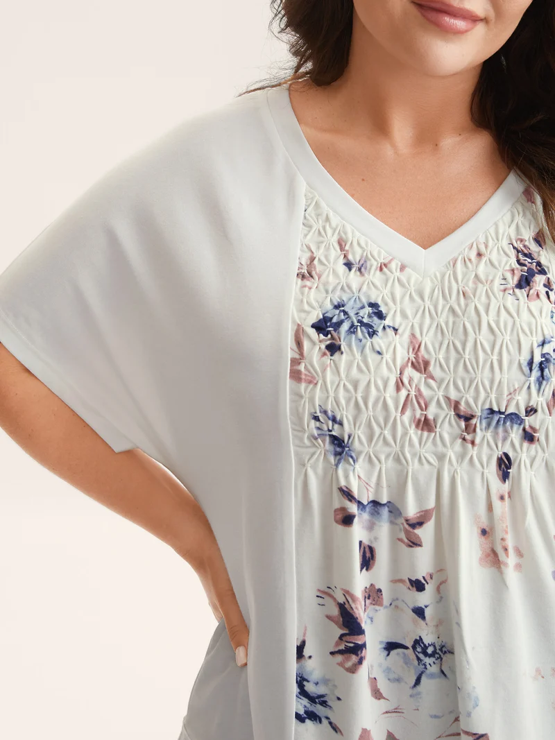 Stretchy Handmade Shirred Relaxed-Fit T-Shirt