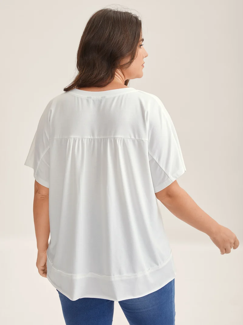Stretchy Handmade Shirred Relaxed-Fit T-Shirt