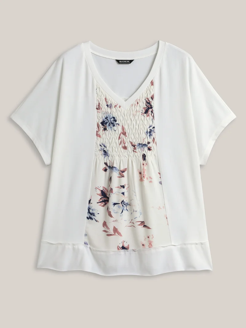 Stretchy Handmade Shirred Relaxed-Fit T-Shirt