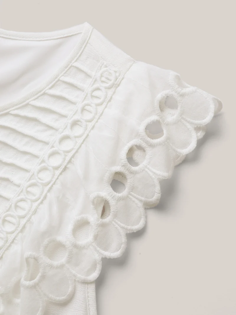Lace Embroidered Sleeve Plain Midi Dress