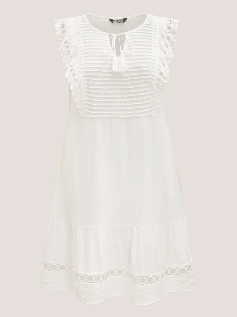 Lace Embroidered Sleeve Plain Midi Dress