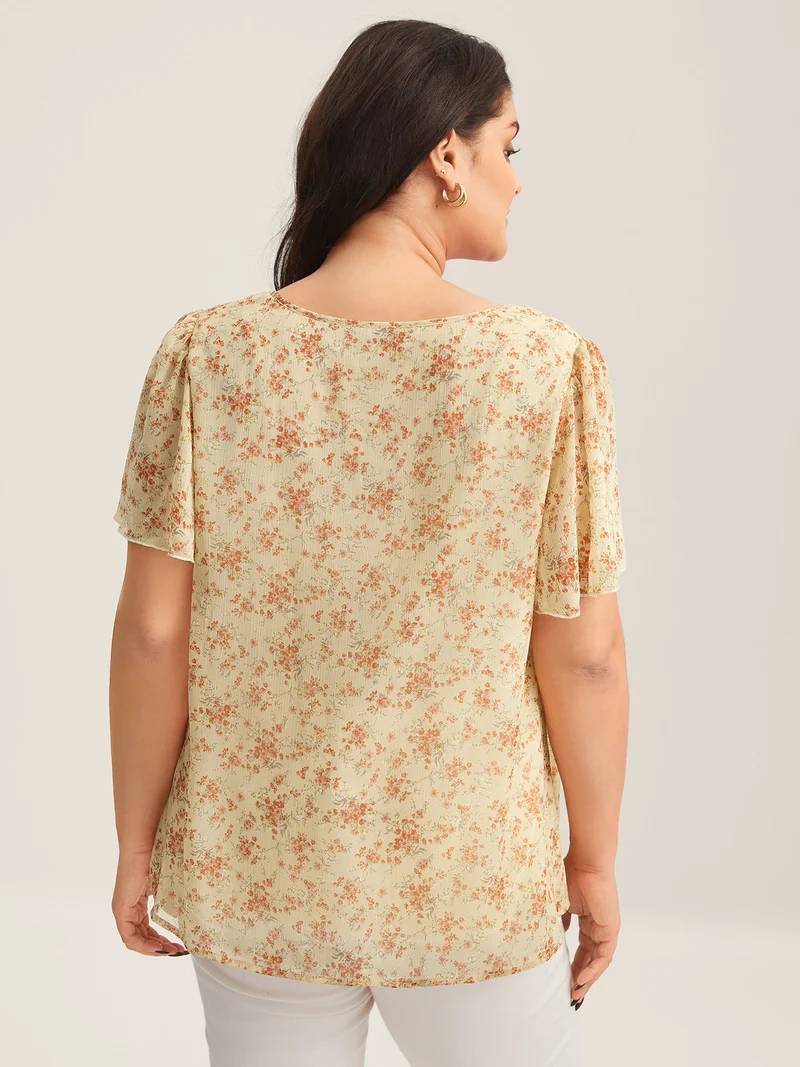 Chiffon Floral Print Neck Tie Blouse