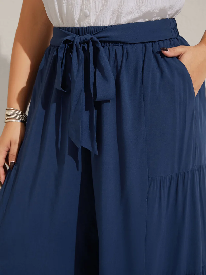 Rayon Belted Solid Wide-Leg Pants