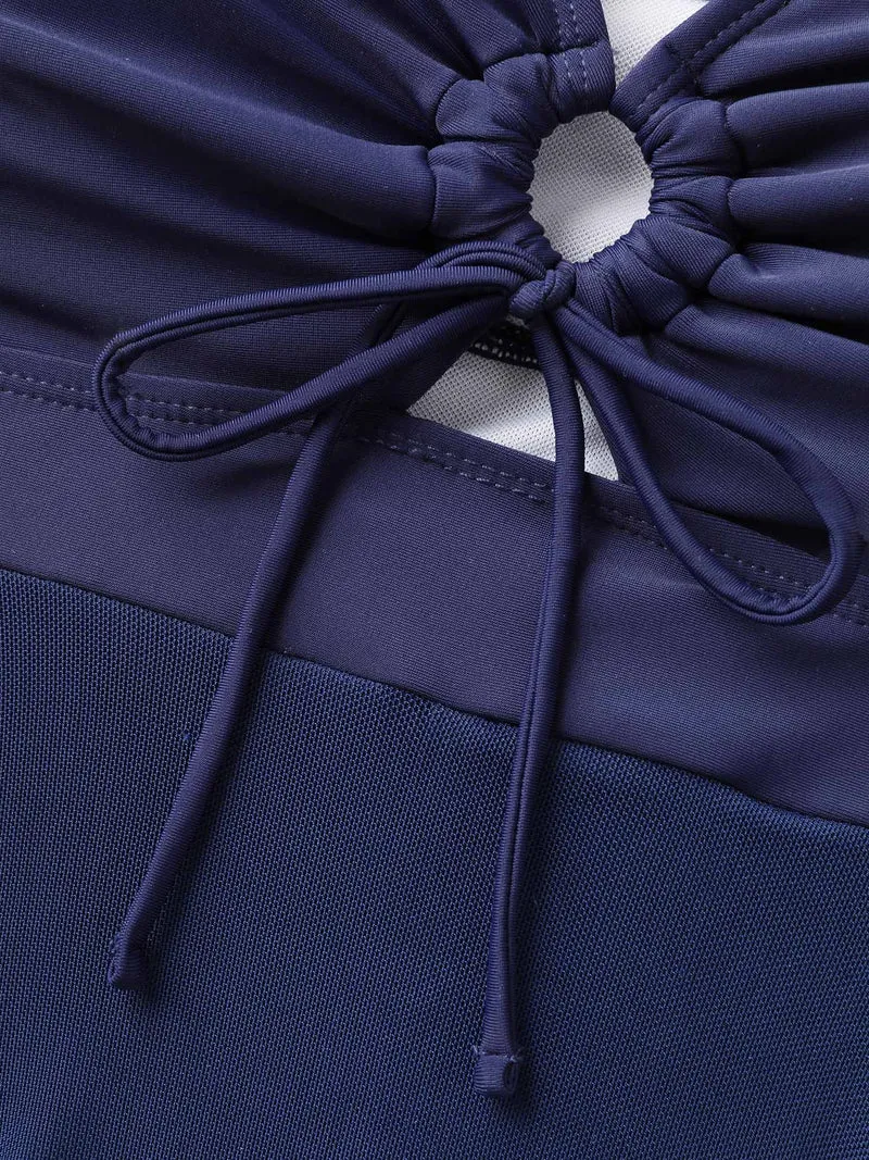 Handkerchief Hem Keyhole Neck Swim Dress