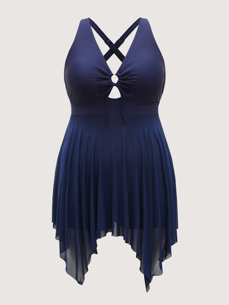 Handkerchief Hem Keyhole Neck Swim Dress