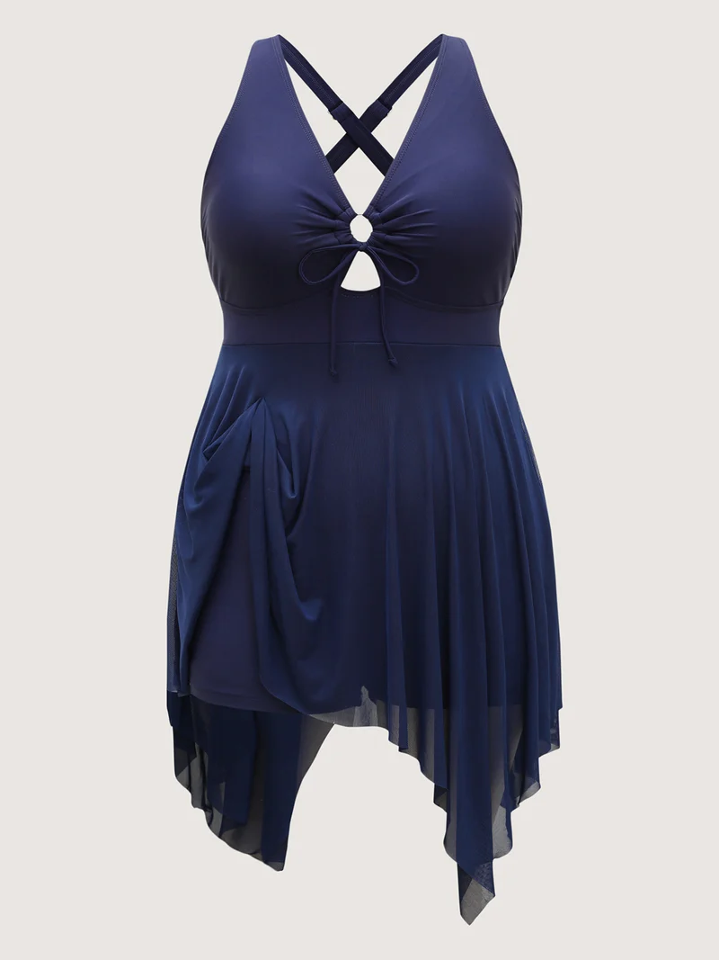 Handkerchief Hem Keyhole Neck Swim Dress