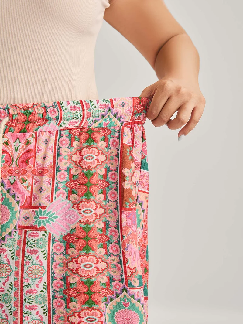 Floral Collage Stretchy Waist Wide-Leg Pants