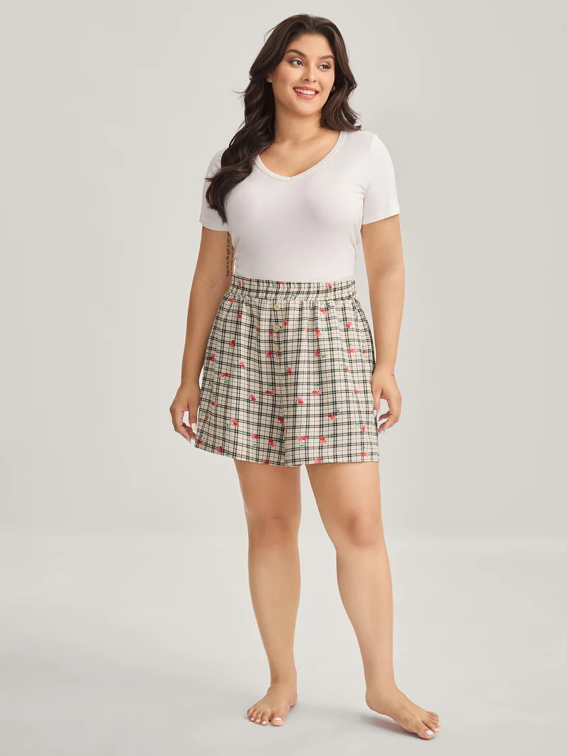 Cherry Plaid Buckle Button Shorts