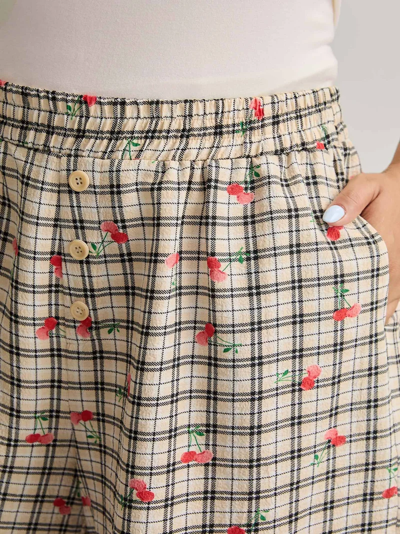 Cherry Plaid Buckle Button Shorts