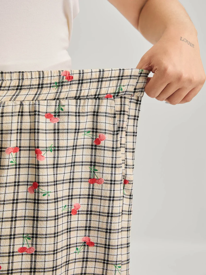 Cherry Plaid Buckle Button Shorts
