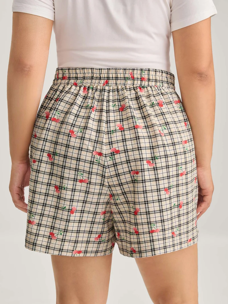 Cherry Plaid Buckle Button Shorts