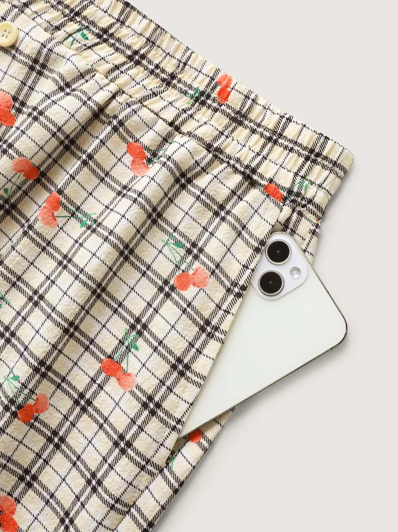 Cherry Plaid Buckle Button Shorts