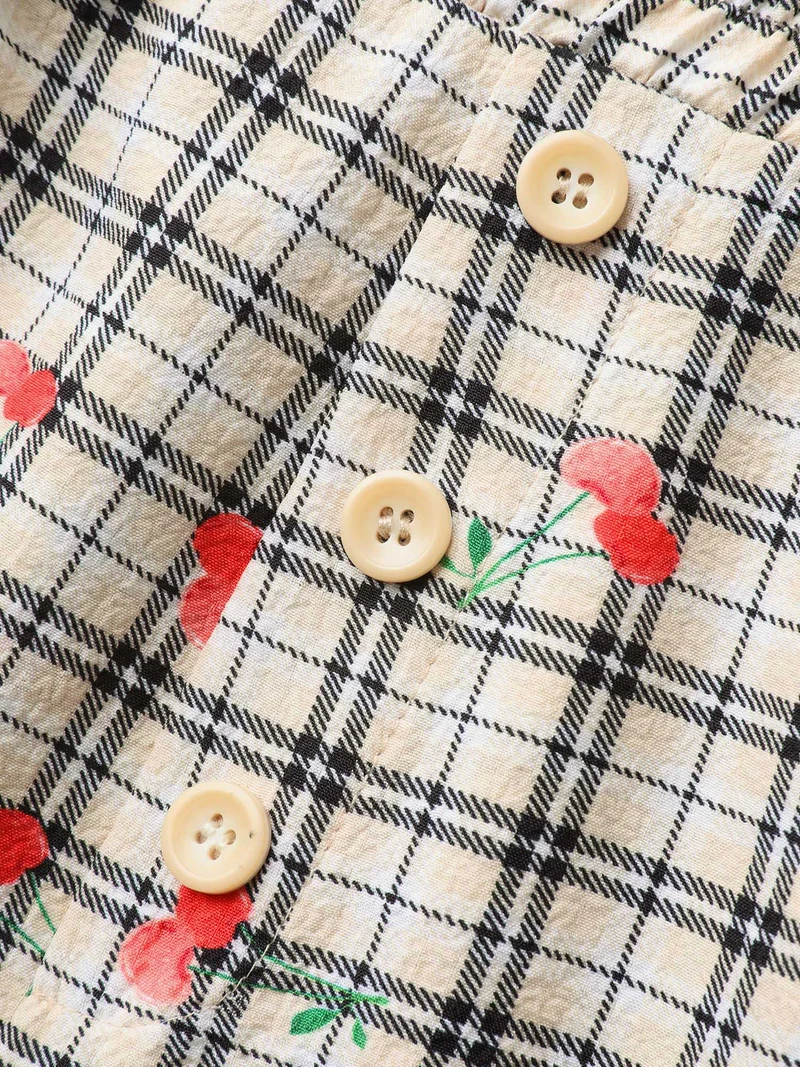 Cherry Plaid Buckle Button Shorts