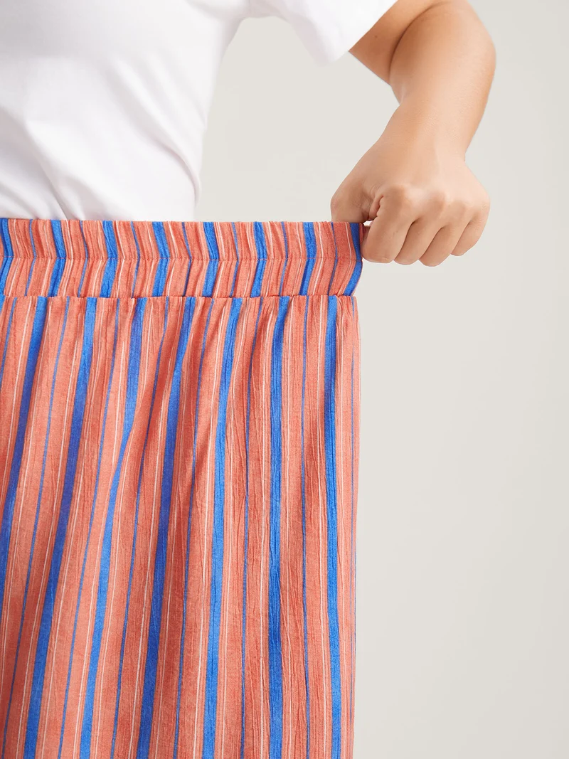 Soft Stripes Stretchy Waist Wide-Leg Pants