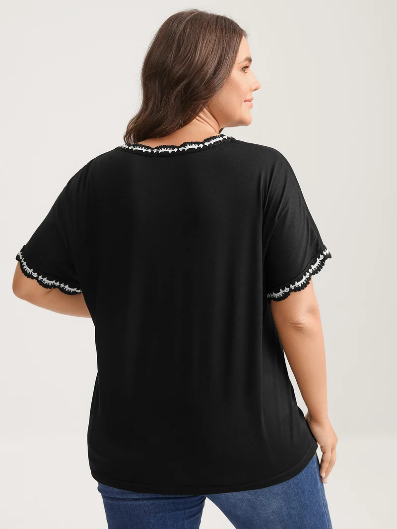 Supersoft Stretchy Scalloped Neck Solid T-Shirt