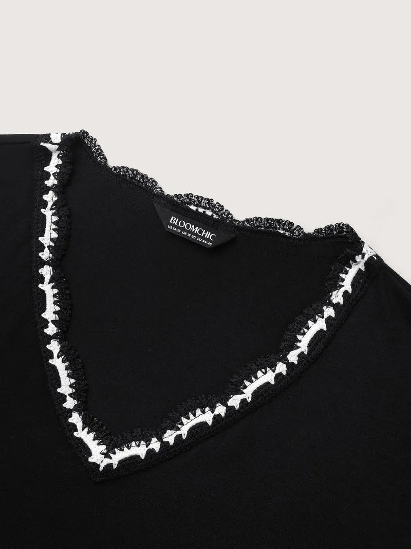 Supersoft Stretchy Scalloped Neck Solid T-Shirt