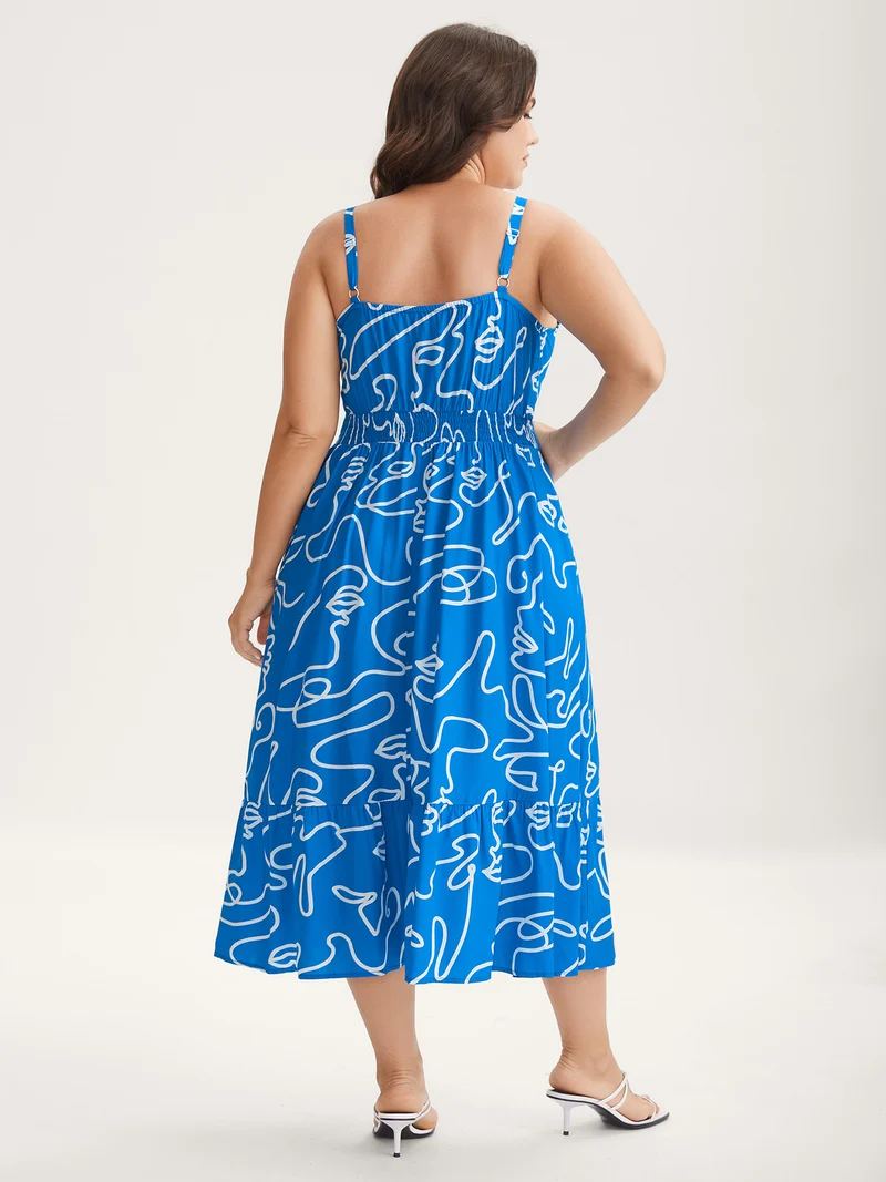 Abstract Line Print Adjustable Midi Dress
