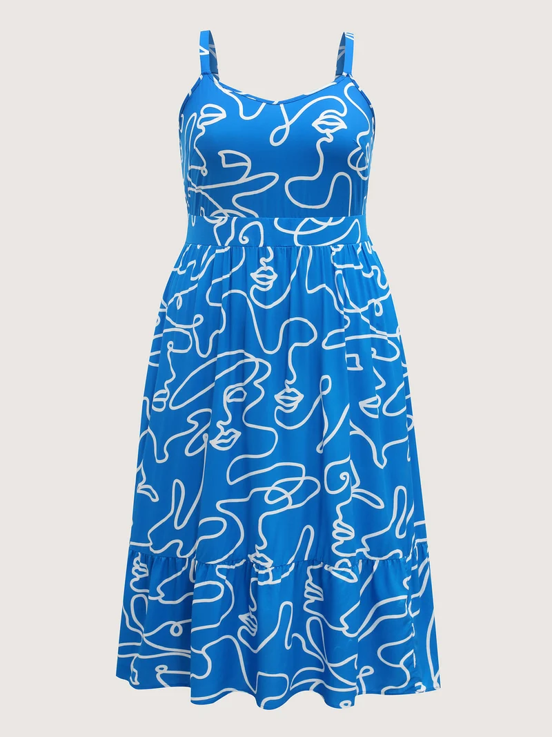 Abstract Line Print Adjustable Midi Dress