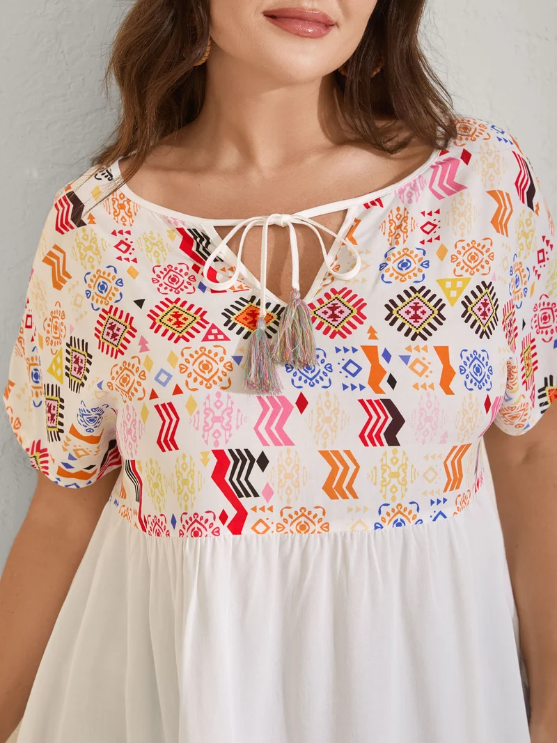 Multicolor Boho Stripes Woven Cut-Out Blouse