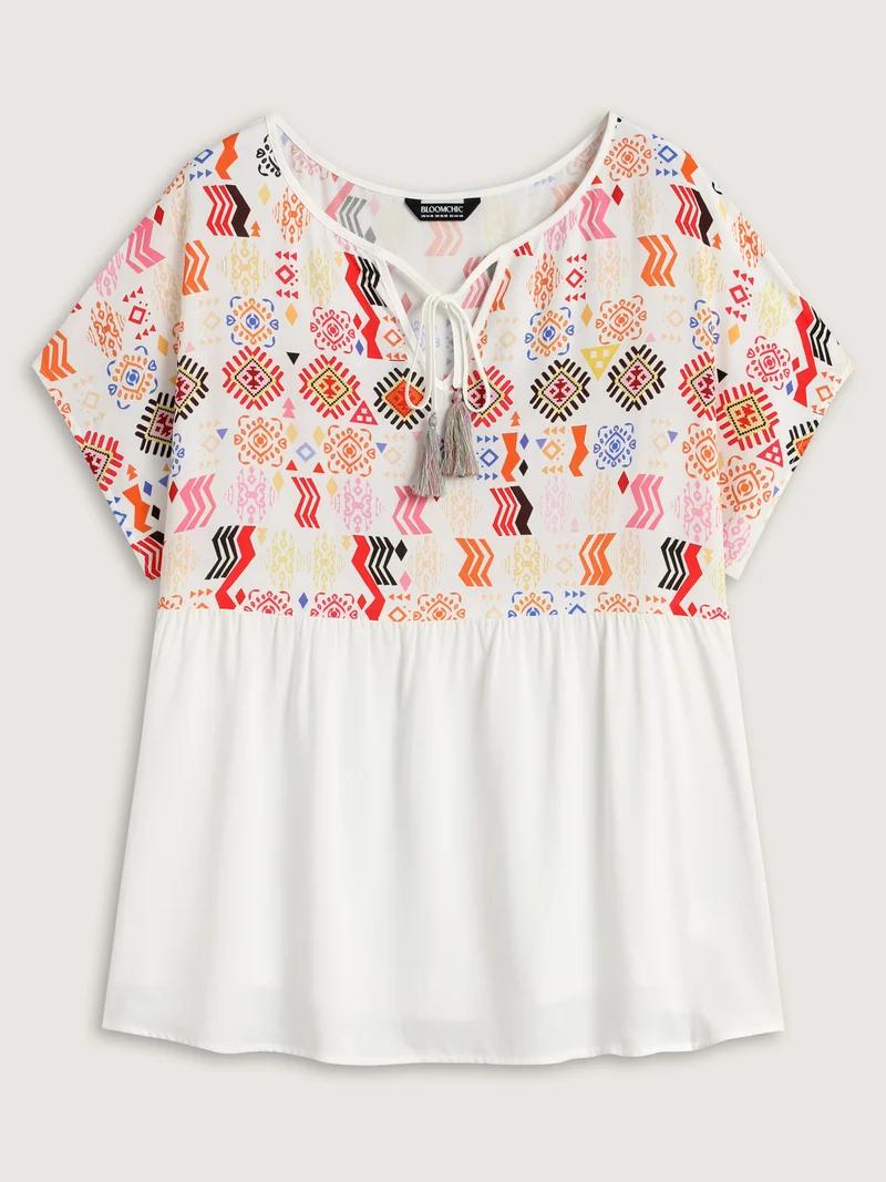 Multicolor Boho Stripes Woven Cut-Out Blouse